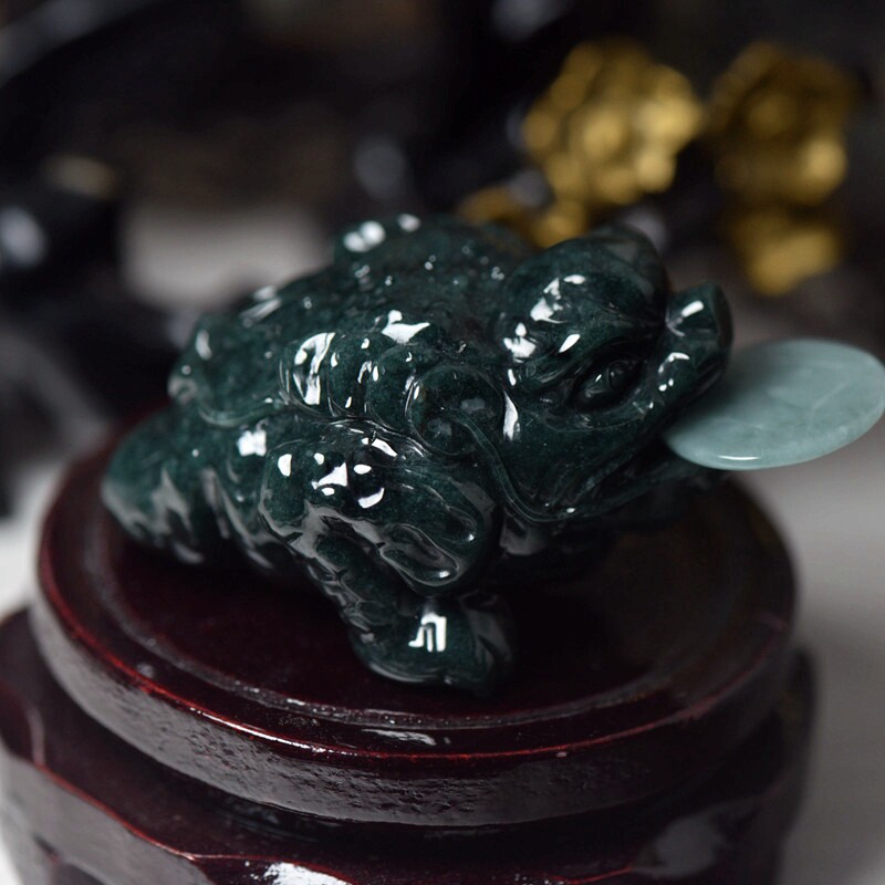 天然翡翠玉器A货金蟾把件摆件三脚蟾蜍手玩客厅书桌茶宠摆件带证