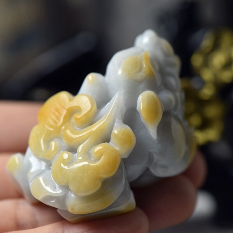 缅甸翡翠A货玉石貔貅摆件把件玉石如意貔貅手玩件小摆带证书