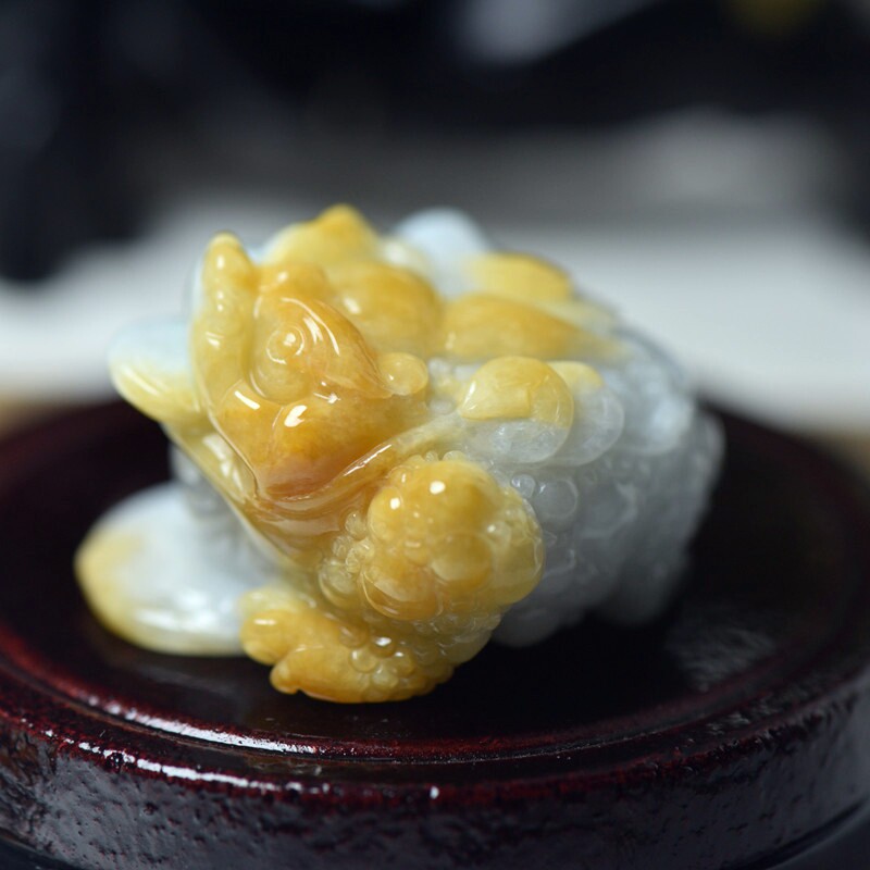 现货一物一图缅甸翡翠A货玉石黄翡金蟾摆件小摆三脚蟾蜍摆饰带证