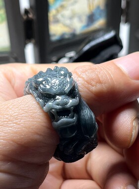 乌鸡种A货翡翠盘龙男戒21.1mm