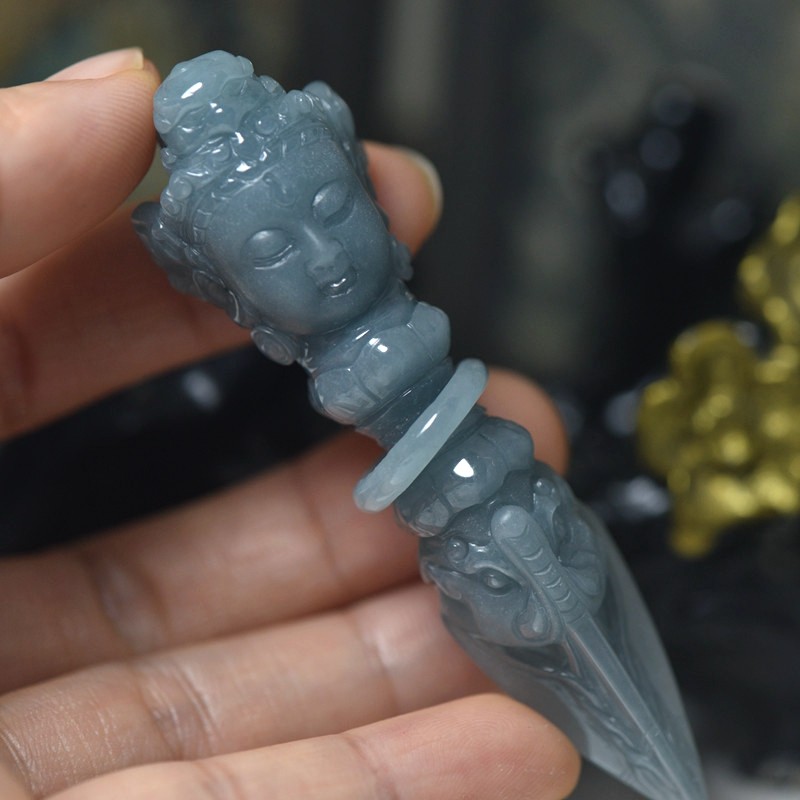翡翠玉石降魔杵吊坠 A货金刚杵雕件颈饰挂件车挂保真送证假一赔三