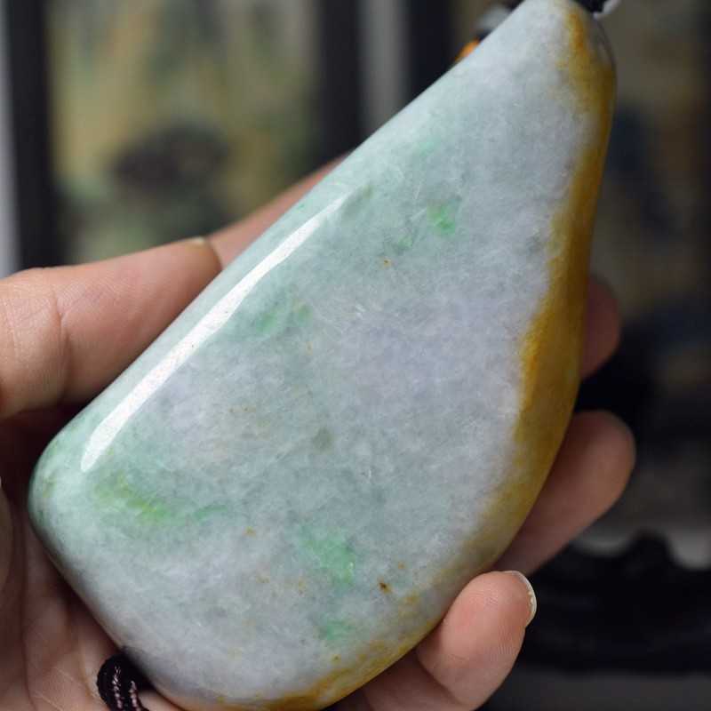 缅甸翡翠A货双彩手把件带证书