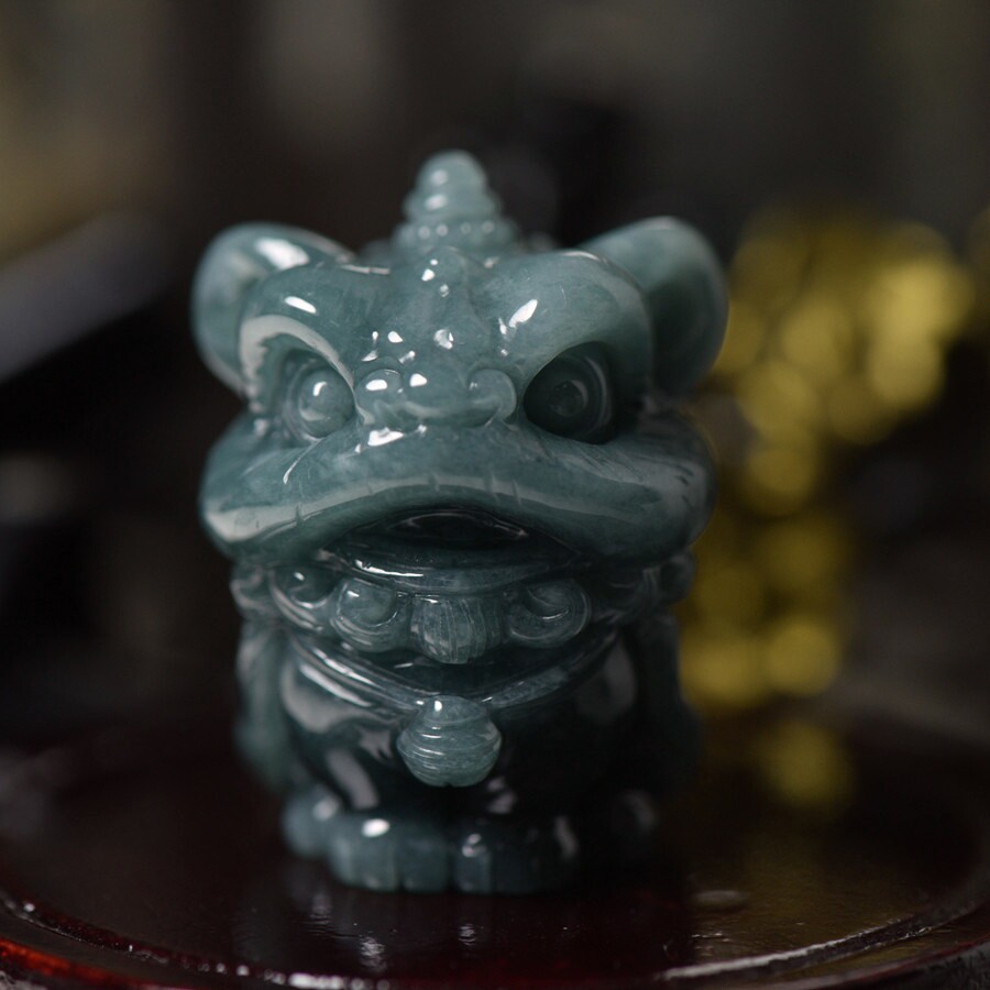 天然翡翠A货玉石狮子小摆件玉器事事如意玉器醒狮玉器带证书