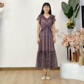 可路莎专柜252688夏季 长裙 荷叶边印花连衣裙修身