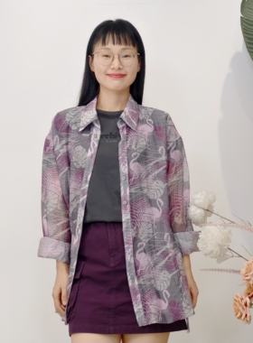 可路莎52501夏季宽松薄款天丝防晒长袖穿衬衫女火烈鸟空调服