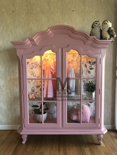 法式 实木雕花小红书衣柜公主lo娘衣橱卧室双门粉色收纳展示柜定制