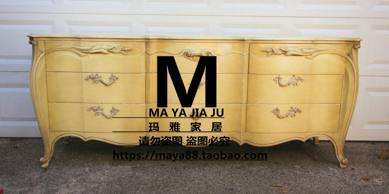法式实木雕花金色做旧电视柜新古典轻奢玄关柜别墅复古装修柜斗柜