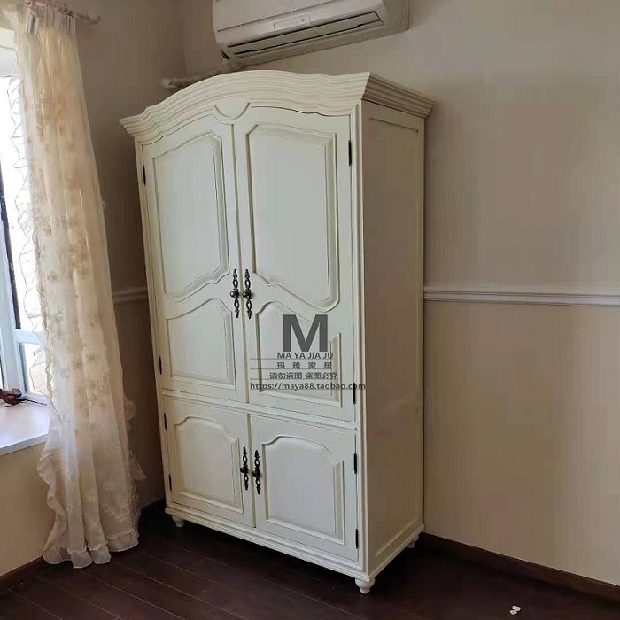 美式乡村衣柜法式公主衣橱仿古做旧高端实木储物柜定制  天航同款