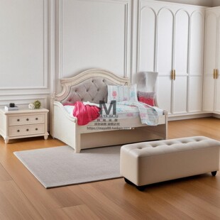 美式实木沙发床法式仿古床复古做旧软包别墅高端客厅沙发床可定制