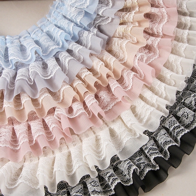 裙边双层皱褶蕾丝雪纺织带diy手工发饰发夹蝴蝶结婚纱裙边辅料带