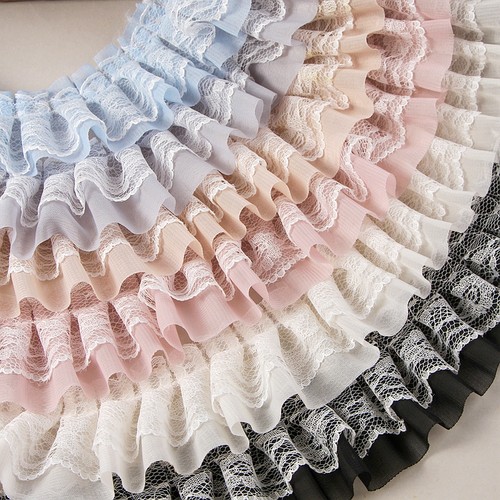 裙边双层皱褶蕾丝雪纺织带diy手工发饰发夹蝴蝶结婚纱裙边辅料带