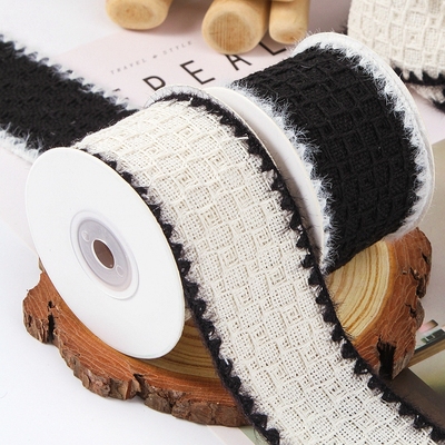 秋冬毛边格子纹织带服装辅料蝴蝶结头饰发夹配件礼物鲜花婚礼丝带