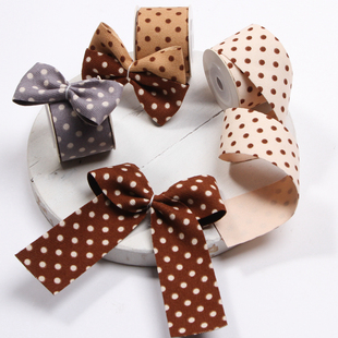 料 DIY蝴蝶结发饰带领花礼品包装 韩式 单面印刷圆点暗斜纹布料织带