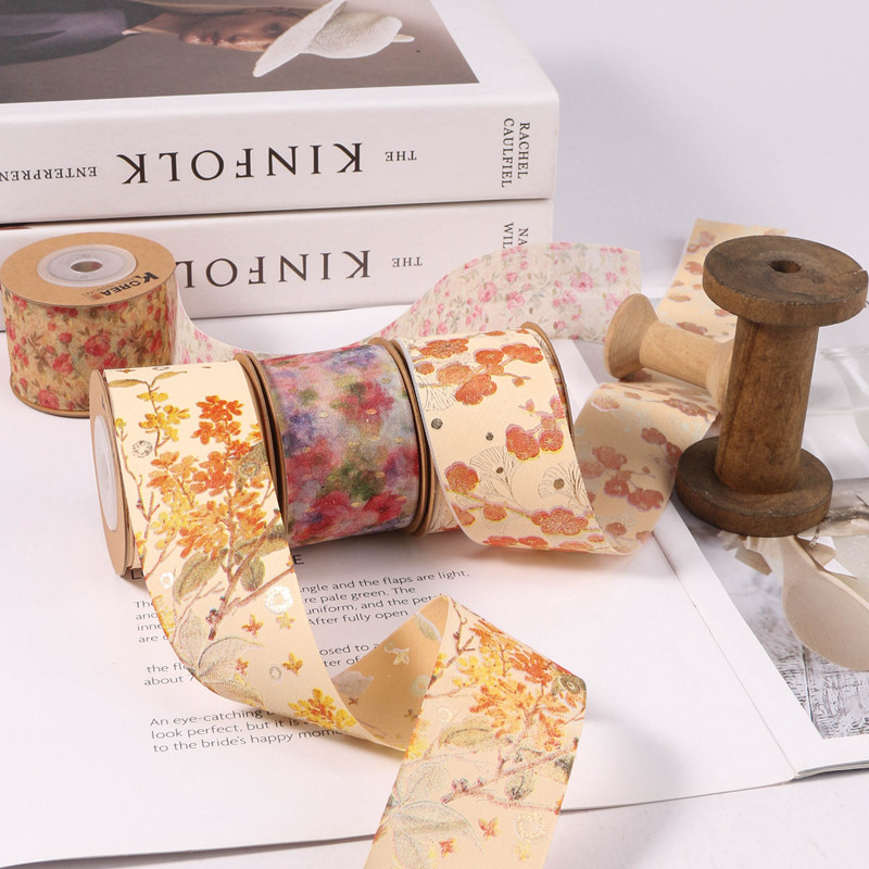 烫金印花透纱织带鞋帽服饰辅料带手工diy蝴蝶结丝带花束包装丝带