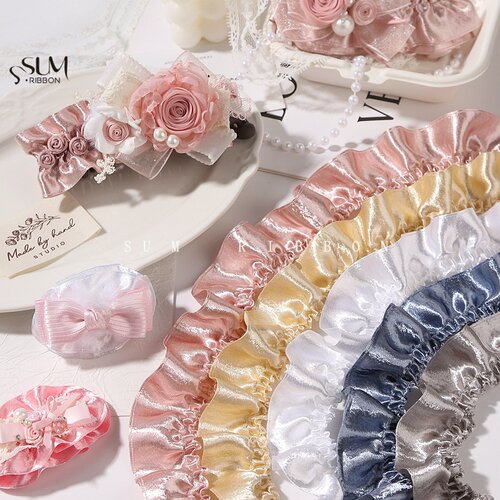 花边皱褶单面闪光绒丝带家居服饰DIY蝴蝶结发饰荷叶边裙边丝带