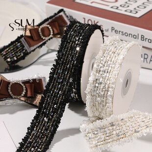 花边毛须金银丝亮片格子小香风织带发夹DIY牙刷毛须边蝴蝶结辅料