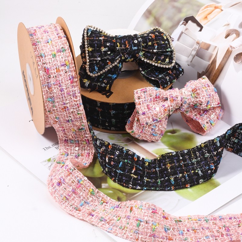 重工闪片粗花葱丝编织缎带diy蝴蝶结发饰小香风发箍织带包装彩带,纺织面料/辅料/配套,织带/丝带/缎带,淘宝优惠券,粉丝福利购,淘宝优惠卷