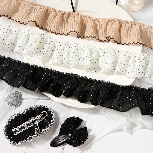 小圆点花边皱褶纱带礼盒包装装饰DIY发饰蝴蝶结波点芽边雪纺带