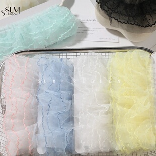 波点网纱双层褶皱花边耳边袖口裙边蕾丝辅料DIY发饰蝴蝶结丝带