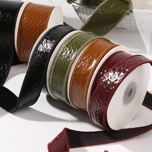 单面亮面PU皮革织带DIY蝴蝶结小抓夹头饰配件压边纹理仿皮质装饰