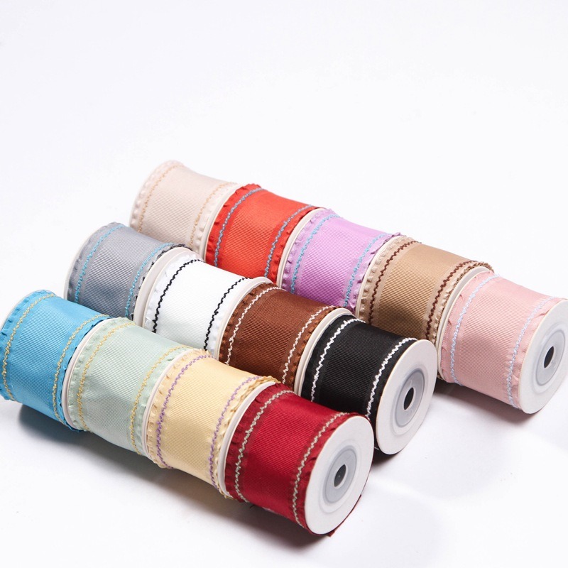 韩版双线锁边波浪边螺纹带织带diy蝴蝶结缎带发饰装饰丝带10码