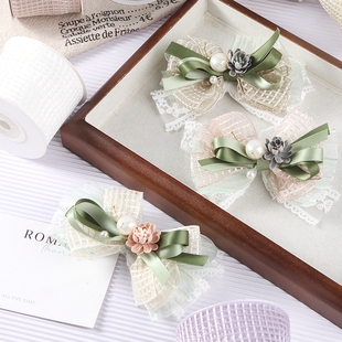 手工蝴蝶结辅料镂空网纱格子织带儿童发夹饰品配饰花束礼盒包装 带