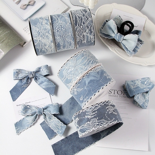 晕染闪片牛仔蕾丝刺绣勾边织带diy蝴蝶结材料包花束包装扎染丝带