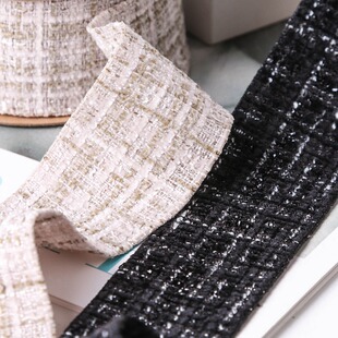 小香风金银丝格子绒毛织带DIY蝴蝶结发饰服装礼盒缎带绸带丝带