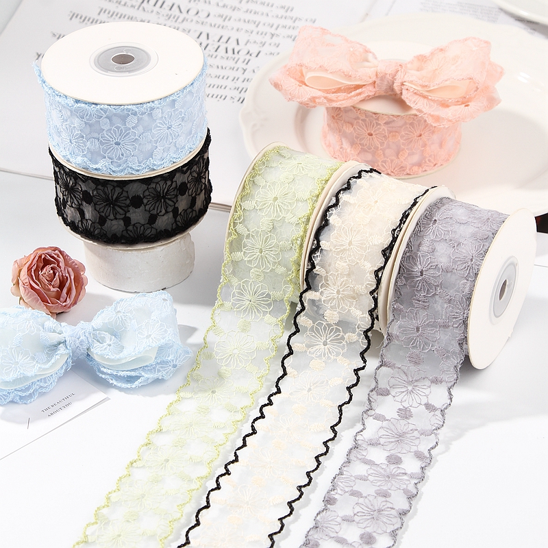芽边绣花网纱织带DIY波浪边手工发夹蝴蝶结丝带花束包装装饰扎带