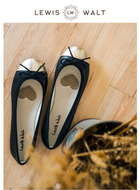 Lewis Walt通勤简约浅口圆头拼接羊皮蝴丝带蝶结芭蕾平底单鞋女