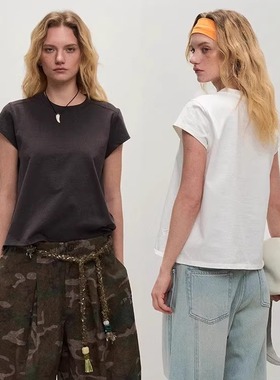 【XSPACE】Dpercent丨正肩宽松短袖夏季简约休闲圆领全棉T恤上衣