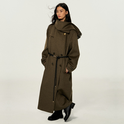 Dpercent焦茶色廓形秋冬风衣外套