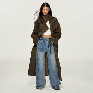 【XSPACE】Dpercent｜水洗蓝复古重工做旧百搭牛仔弯刀裤休闲长裤