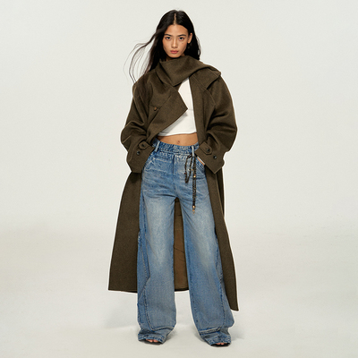 Dpercent水洗蓝百搭牛仔弯刀裤