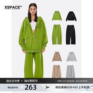 【XSPACE】Dpercent美式复古街拍四色logo卫衣卫裤套装运动外套
