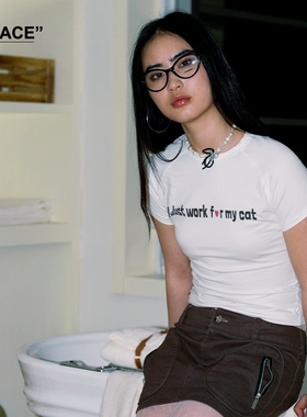 【XSPACE】AXYPAGES夏季新款短袖T恤修身高弹力百搭cat字母上衣