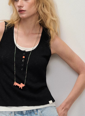 【XSPACE】Dpercent丨亲肤工字假两件纽扣背心女无袖T恤上衣