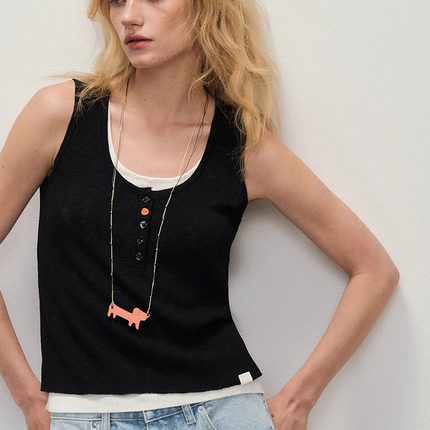 【XSPACE】Dpercent丨亲肤工字假两件纽扣背心女无袖T恤上衣