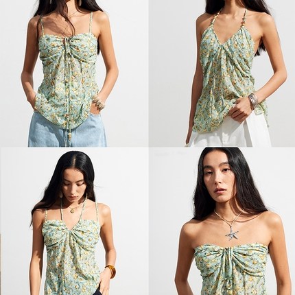 【XSPACE】Dpercent丨可调节系带四种穿法串珠宽松休闲吊带背心