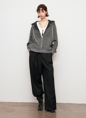 【XSPACE】Dpercent丨纯色宽松休闲廓形落肩拉链连帽卫衣开衫外套