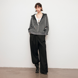 【XSPACE】Dpercent丨纯色宽松休闲廓形落肩拉链连帽卫衣开衫外套