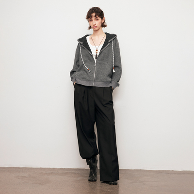 【XSPACE】Dpercent丨纯色宽松休闲廓形落肩拉链连帽卫衣开衫外套