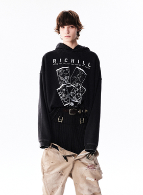 【XSPACE】RICHILL MELANCHOLY呕吐戈尔印花水洗破坏贴布连帽卫衣
