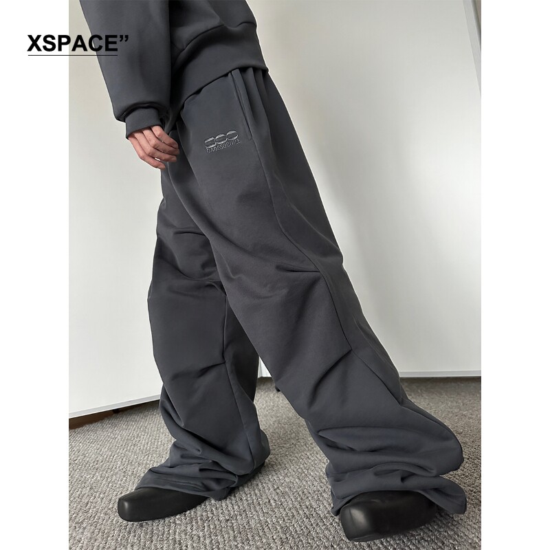 [XSPACE]BABESOCHILL 두꺼운 벨벳 솔리드 컬러 차콜 그레이 스포츠 스웨트 재킷과 스웨트팬츠 세트