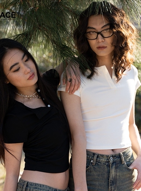 【XSPACE】AXYPAGES 中性情侣休闲简约百搭修身亨利圆领短袖T恤