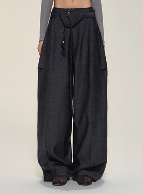 【XSPACE】Dpercent丨【热巴同款】羊毛混纺深灰色垂感宽松西裤