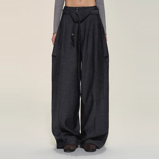 【XSPACE】Dpercent丨【热巴同款】羊毛混纺深灰色垂感宽松西裤