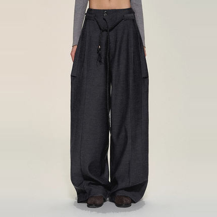 【XSPACE】Dpercent丨【热巴同款】羊毛混纺深灰色垂感宽松西裤