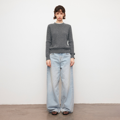 【XSPACE】Dpercent｜绵羊毛拼接假两件圆领修身内搭绞花针织毛衣