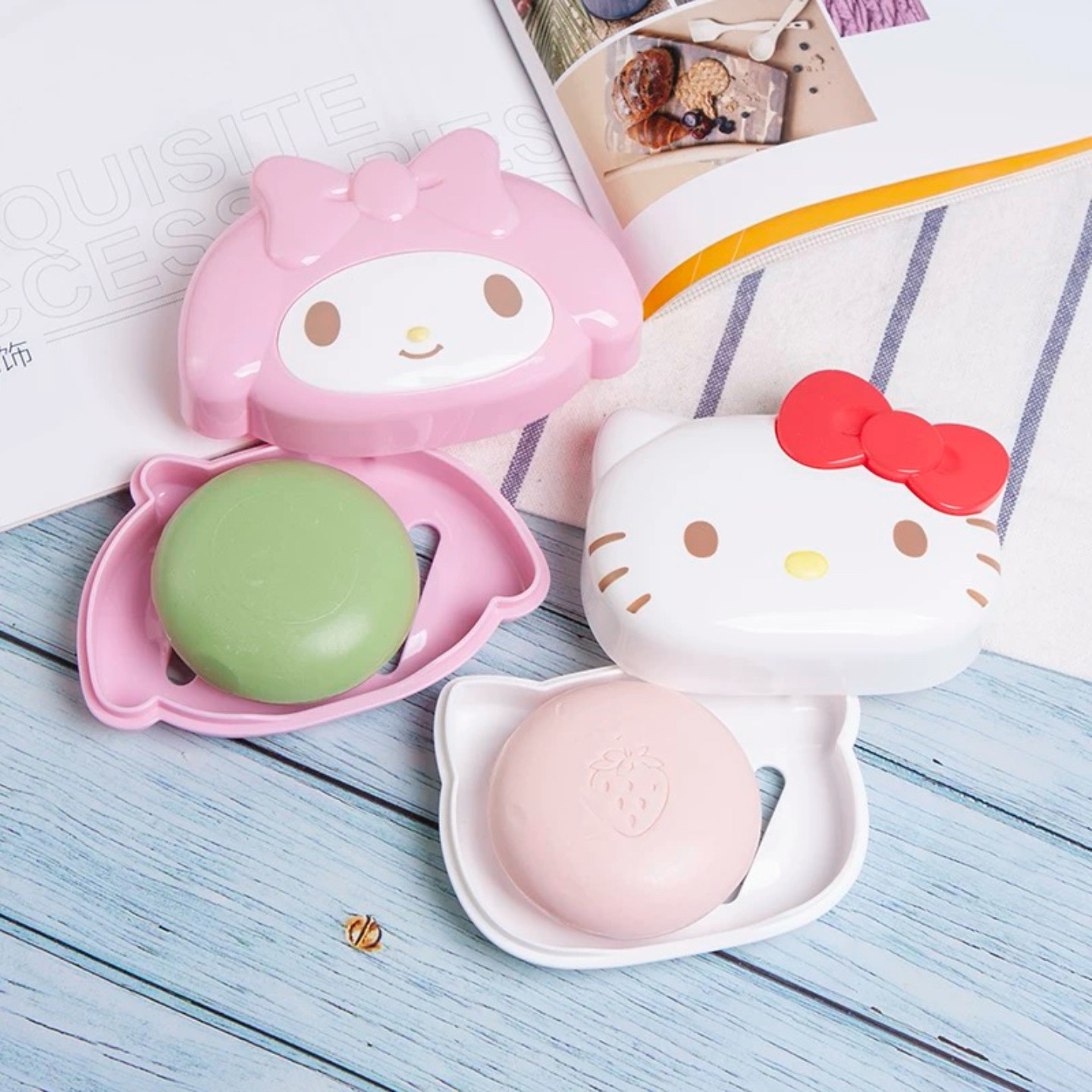 日本HelloKitty凯蒂猫立体猫头可爱少女粉色沥水香皂盒洗脸肥皂盒